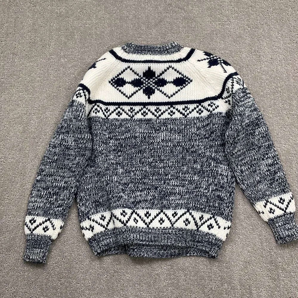 National Sweater Mens L Navy White Geometric Nordic Fair Isle Ski Acrylic VTG‎